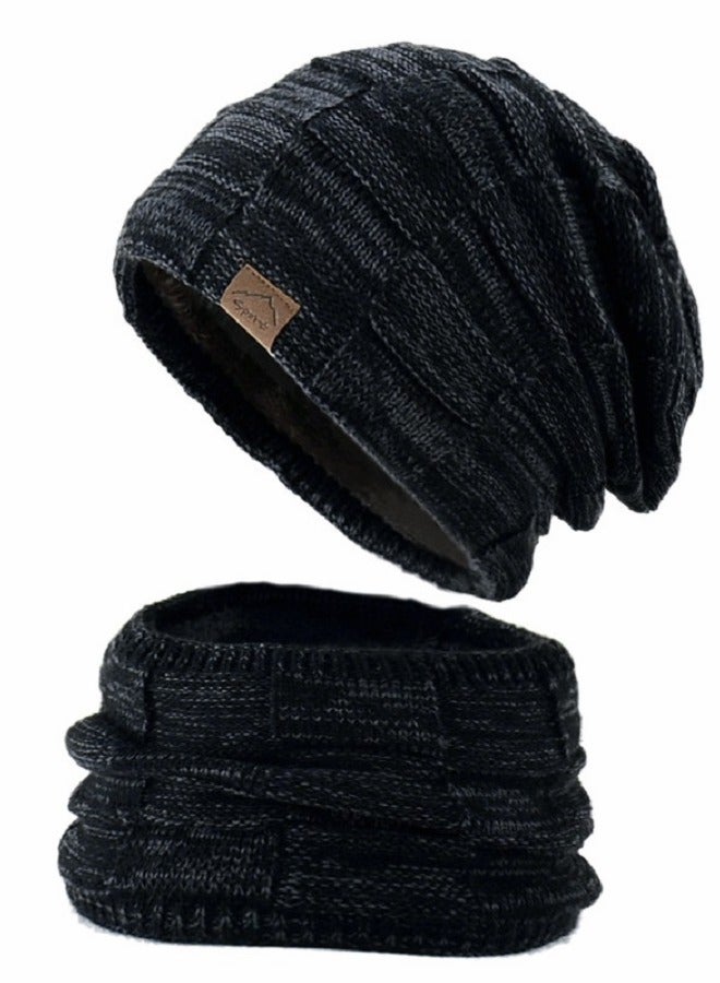 Joychic 2pcs Women Mens Winter Beanie Hats Scarf Set Warm Knit Hats Skull Cap Neck Warmer with Thick Fleece Lined Winter Outdoor Sports Hat Sets Black - Image 5