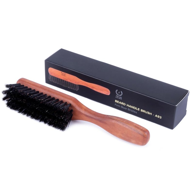 ZEUS Boar Bristle Beard  Mustache Brush with Extended Handle Large 6 FirmBristle Beard Brush with Handle for Men Made in Germany A93