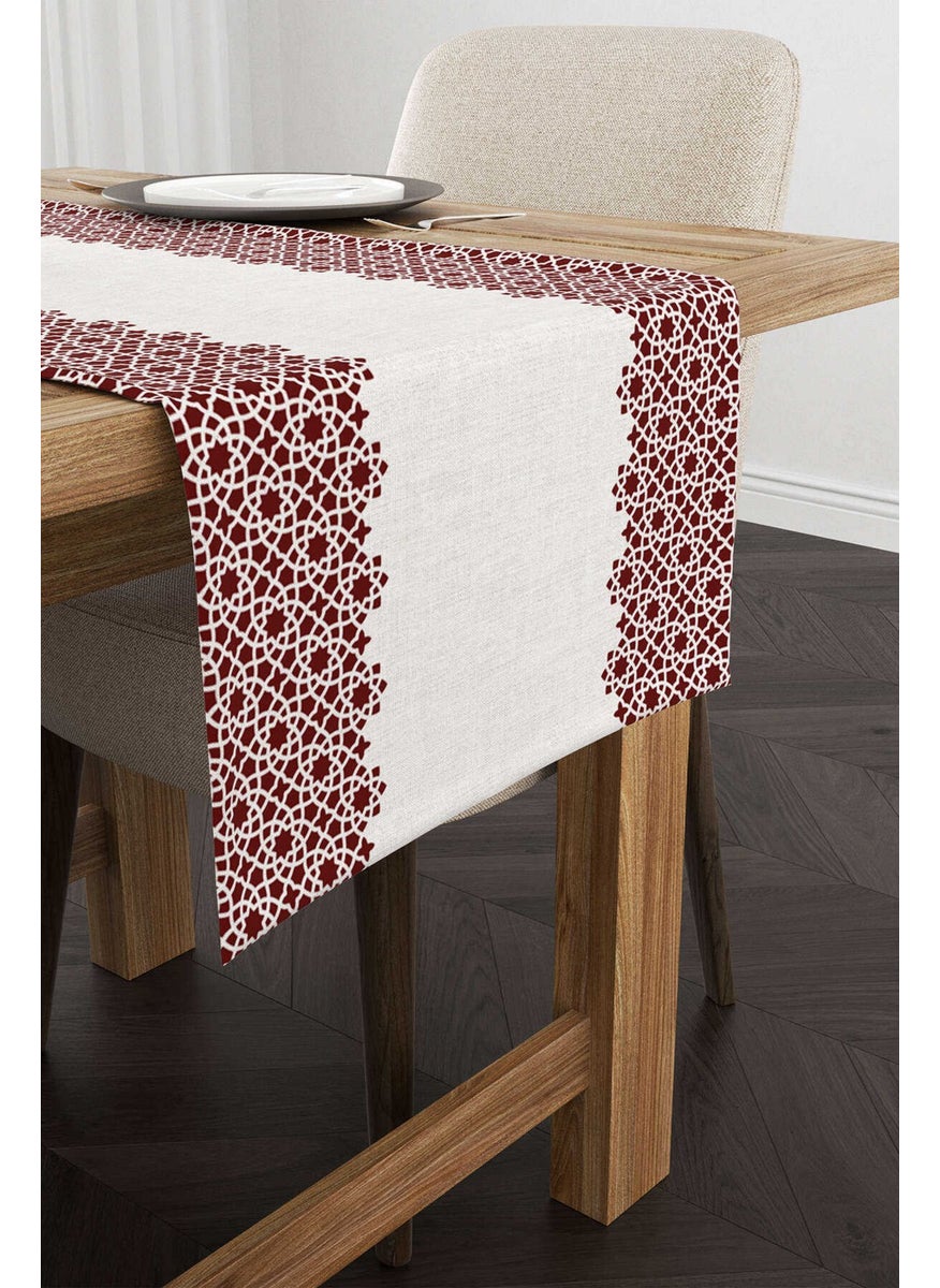 Cango Home - Claret Red Cream Ramadan Themed Decorative Patterned Digital Printed Runner CGH1318-RN - Image 1