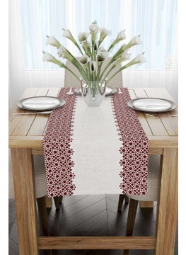 Cango Home Claret Red Cream Ramadan Themed Decorative Patterned Digital Printed Runner CGH1318-RN  - Image 2