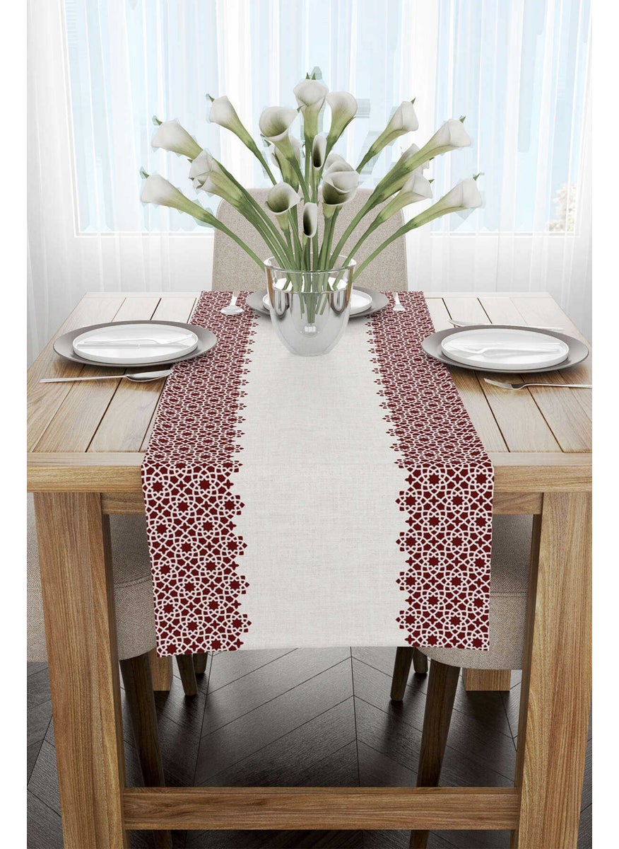 Cango Home - Claret Red Cream Ramadan Themed Decorative Patterned Digital Printed Runner CGH1318-RN - Image 1