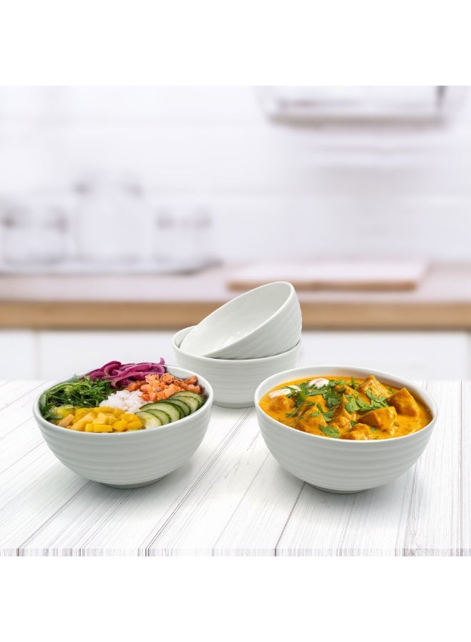 4pc White Ceramic Bowl Set Ripple Lightweight Microwave Safe Multipurpose Tableware for Daily Use Snacks Fruits Meal Preparation Essentials Kitchen Serving Bowls Home Dining Set - Image 2