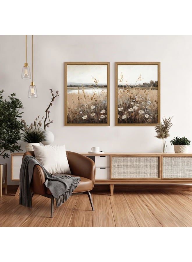 Joocrise Wildflower Botanical Wall Art Decor Set of 2 Vintage Canvas Wall Decor Landscape Field Wall Art Pictures Farmhouse Prints Landscape Painting Vintage Artwork for Room Bedroom 12x16 Inch Wood Framed - Image 4