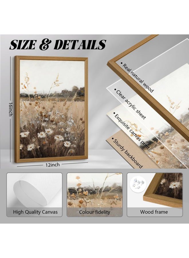 Joocrise Wildflower Botanical Wall Art Decor Set of 2 Vintage Canvas Wall Decor Landscape Field Wall Art Pictures Farmhouse Prints Landscape Painting Vintage Artwork for Room Bedroom 12x16 Inch Wood Framed - Image 2