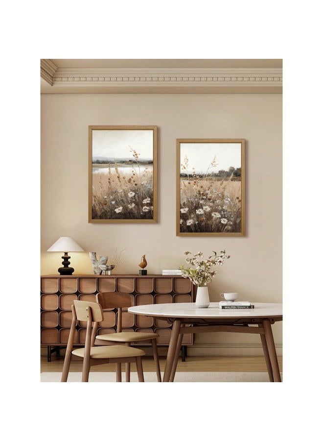 Joocrise Wildflower Botanical Wall Art Decor Set of 2 Vintage Canvas Wall Decor Landscape Field Wall Art Pictures Farmhouse Prints Landscape Painting Vintage Artwork for Room Bedroom 12x16 Inch Wood Framed - Image 3
