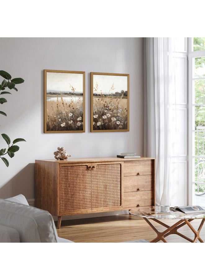 Joocrise Wildflower Botanical Wall Art Decor Set of 2 Vintage Canvas Wall Decor Landscape Field Wall Art Pictures Farmhouse Prints Landscape Painting Vintage Artwork for Room Bedroom 12x16 Inch Wood Framed - Image 5
