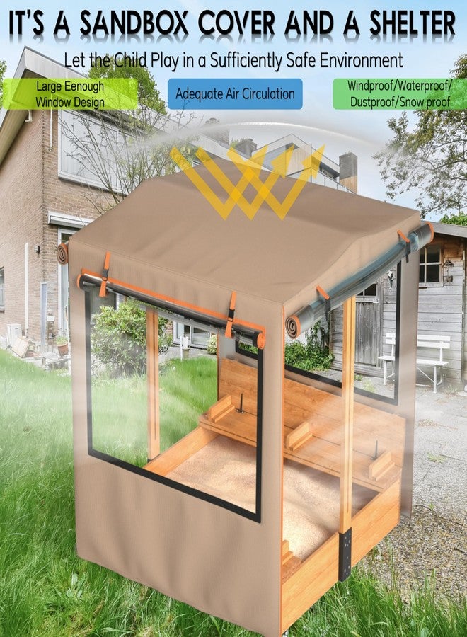 JIAHOO Sandbox Cover, 48” L x 48” W x 52” H,Rolls up on All Sides for use Without disassembly,Kids Wooden Sandbox with Canopy and Collapsible Bench.(Khaki) - Image 3