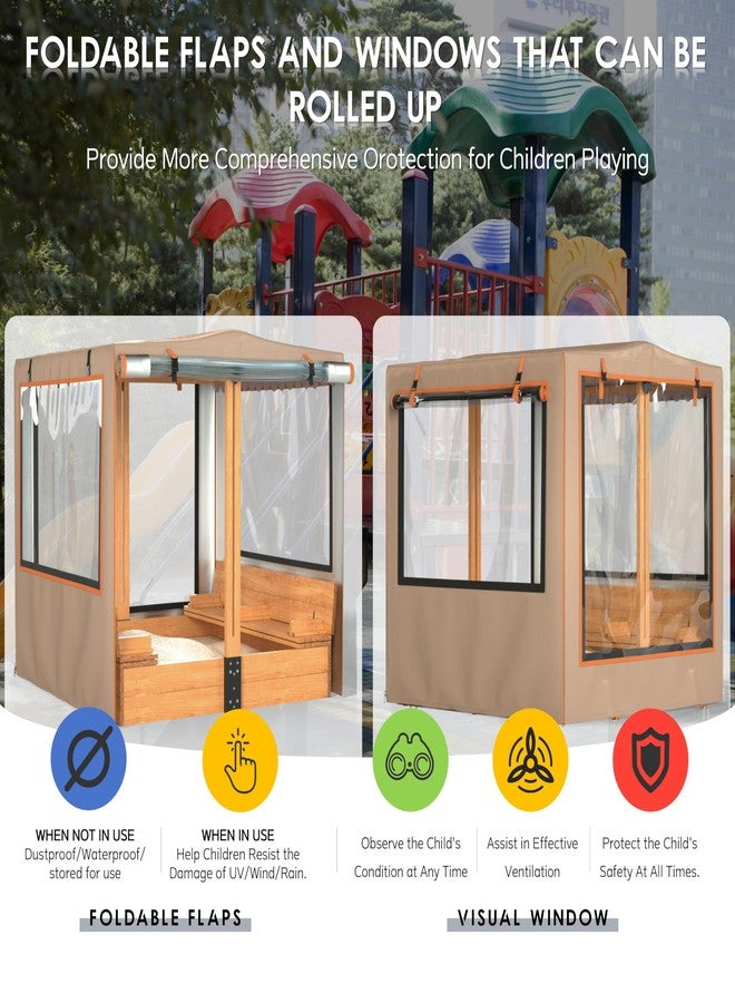 JIAHOO Sandbox Cover, 48” L x 48” W x 52” H,Rolls up on All Sides for use Without disassembly,Kids Wooden Sandbox with Canopy and Collapsible Bench.(Khaki) - Image 4