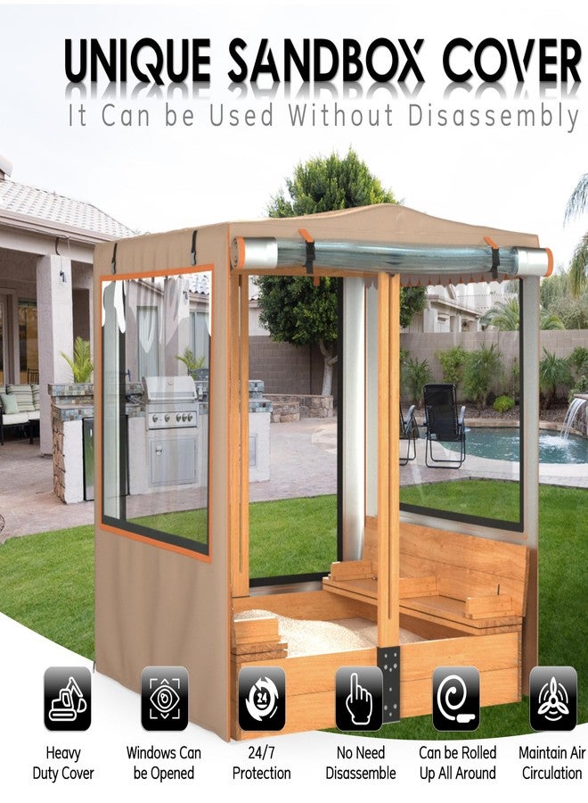 JIAHOO Sandbox Cover, 48” L x 48” W x 52” H,Rolls up on All Sides for use Without disassembly,Kids Wooden Sandbox with Canopy and Collapsible Bench.(Khaki) - Image 2