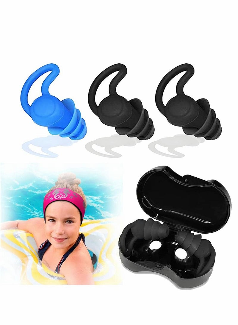 Excefore Swimming Earplugs 3 Pairs, Upgraded Design of Silicone Waterproof Earplugs, Reusable for Swimming, Surfing and Other Water Sports, for Adults and Kids (2 Black, 1 Blue)  - Image 1