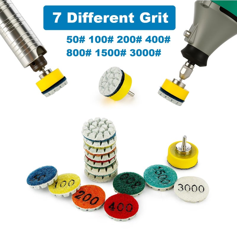 MiJunHD 1inch 25mm Mini Diamond Polishing Pad 16Pcs/Set, 7 Different Grit 50#-3000# Water Sanding Discs & & 2.3mm/3mm Shank Hook & Loop Backing Holder for Detail Fine Grinding - Image 5
