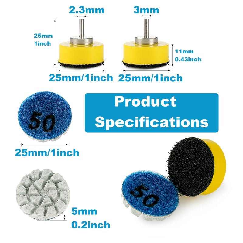MiJunHD 1inch 25mm Mini Diamond Polishing Pad 16Pcs/Set, 7 Different Grit 50#-3000# Water Sanding Discs & & 2.3mm/3mm Shank Hook & Loop Backing Holder for Detail Fine Grinding - Image 3
