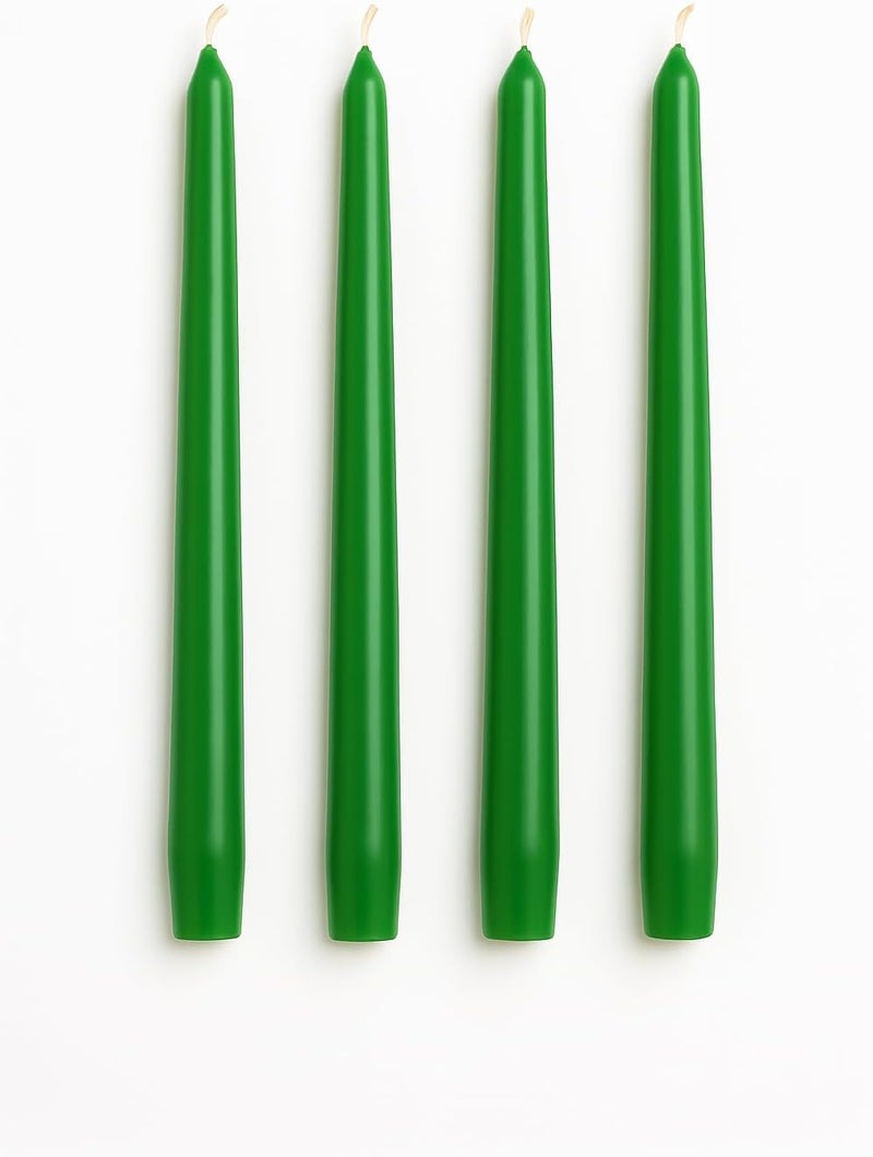 Dinil Green Taper Candles – 10 Inch Tapered Candles Set of 4 – Unscented Taper Candles – Decorative Long Candlesticks for Decoration, Festival, Dinner, Party – Long Burning Time – Green - Image 1