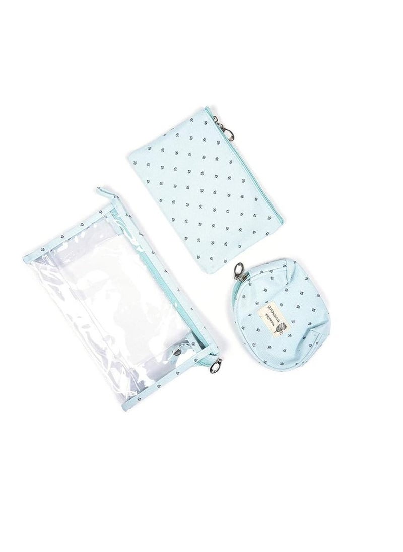 ORiTi ORiTi Cosmetic Bags Clear Makeup Pouch Bags Toiletry Bag Set of 3 Different Sizes ,Portable Zipper Cute Cosmetic Travel Bag Makeup Brush Bag Pouch for Women Girls (01 Blue)  - Image 3