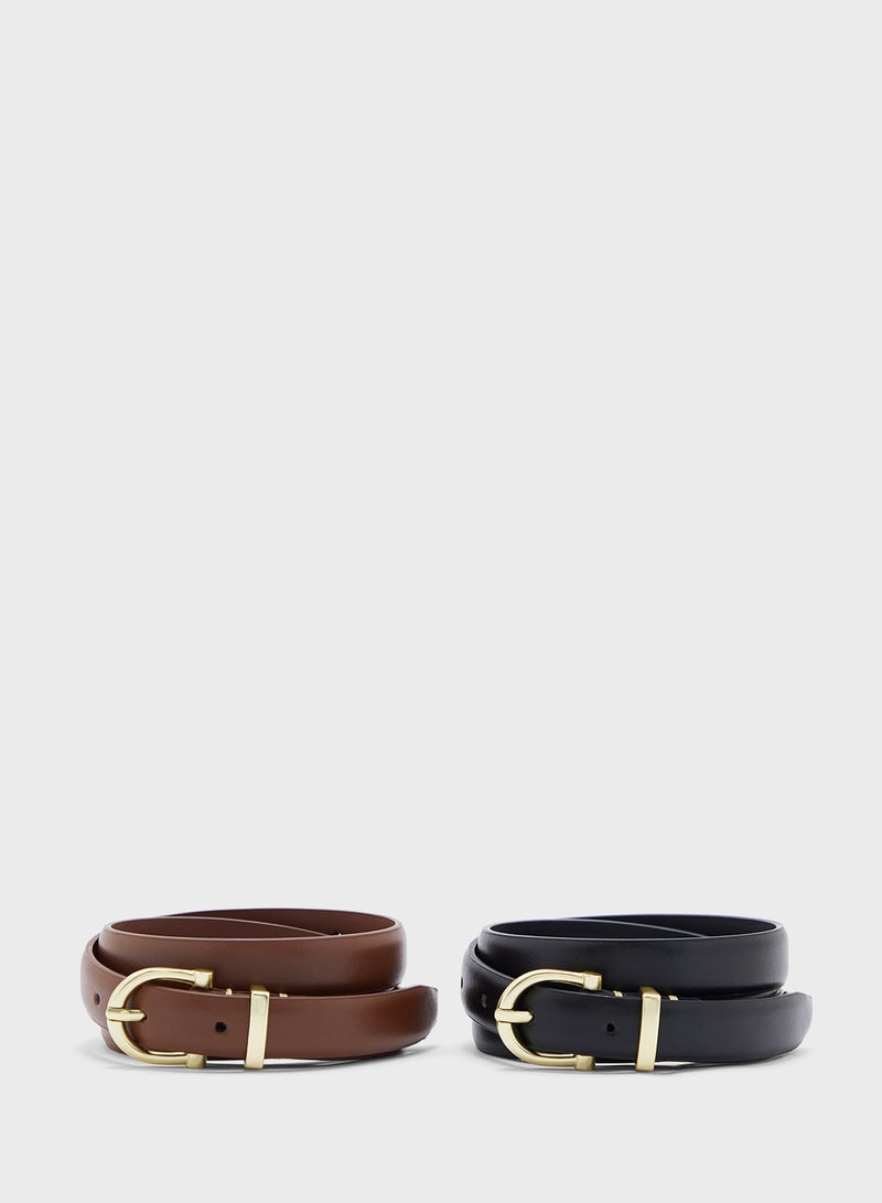 ELLA 2 Pack Genuine Leather D Shape Buckle Belt - Image 1