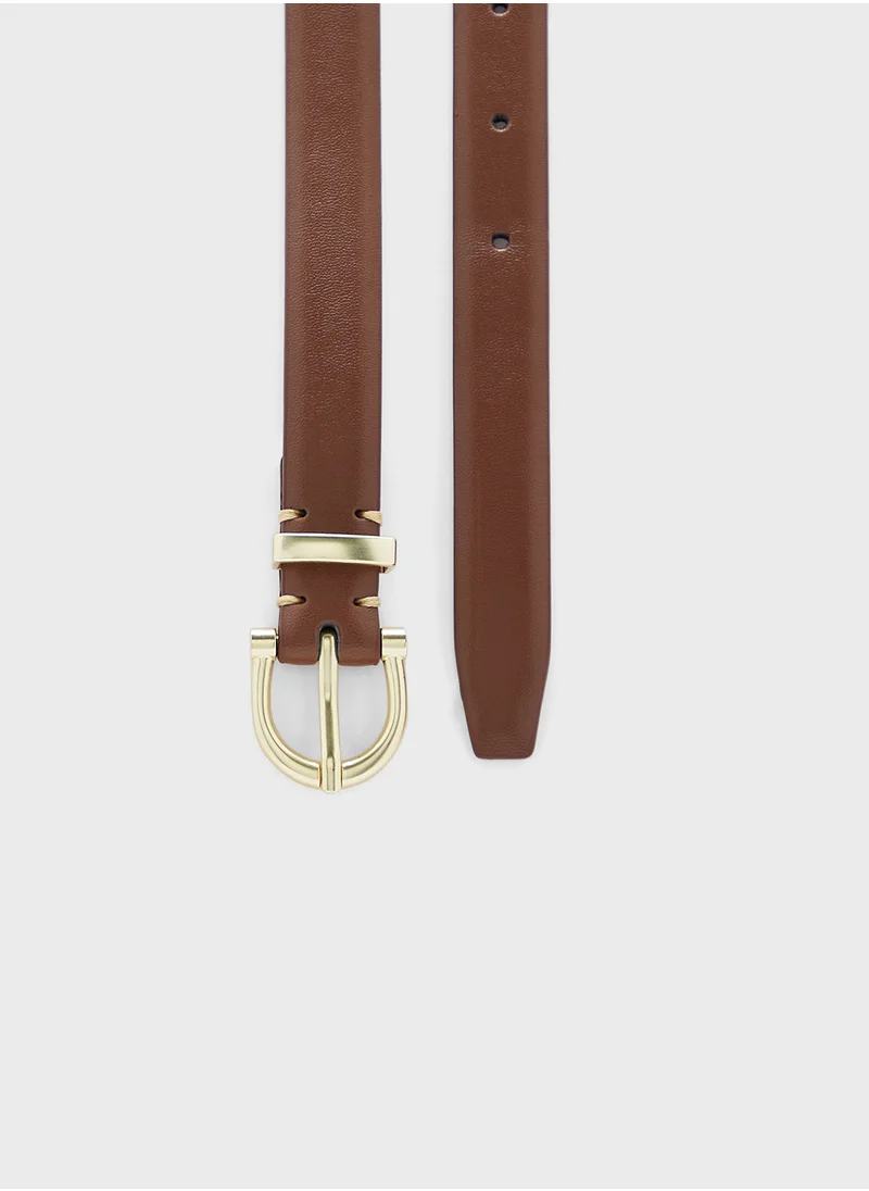 ELLA 2 Pack Genuine Leather D Shape Buckle Belt