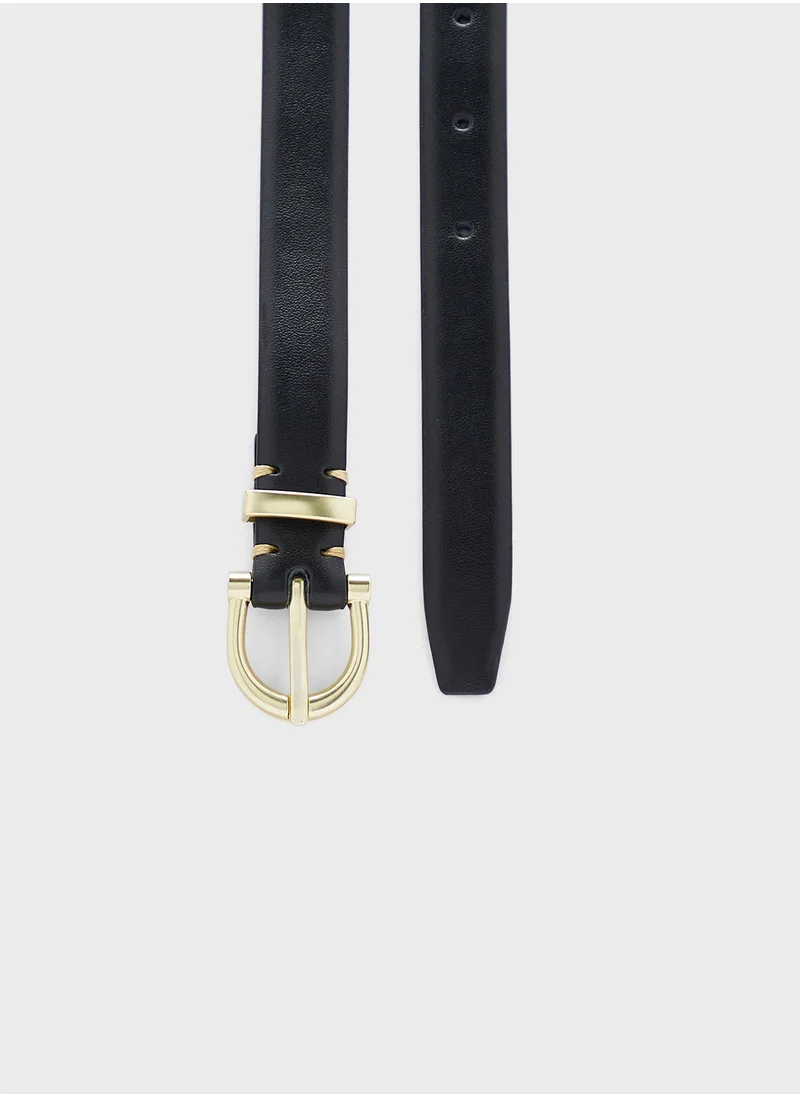 ELLA 2 Pack Genuine Leather D Shape Buckle Belt