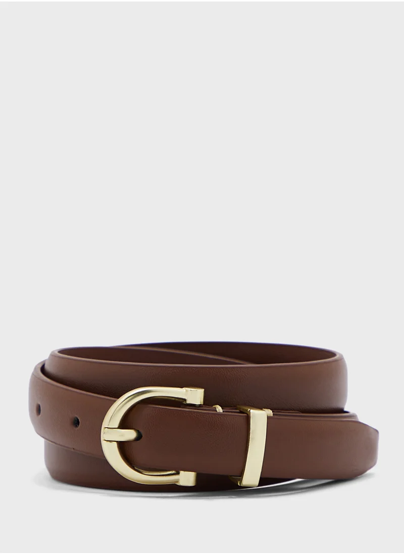 ELLA 2 Pack Genuine Leather D Shape Buckle Belt