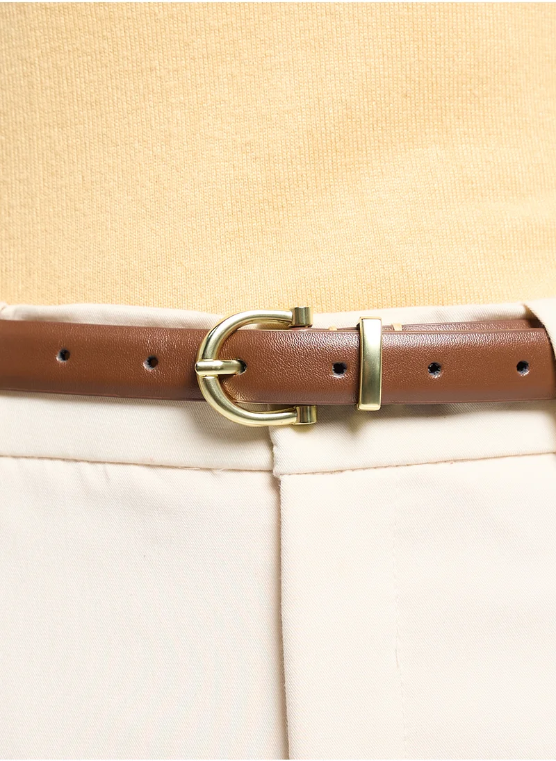ELLA 2 Pack Genuine Leather D Shape Buckle Belt