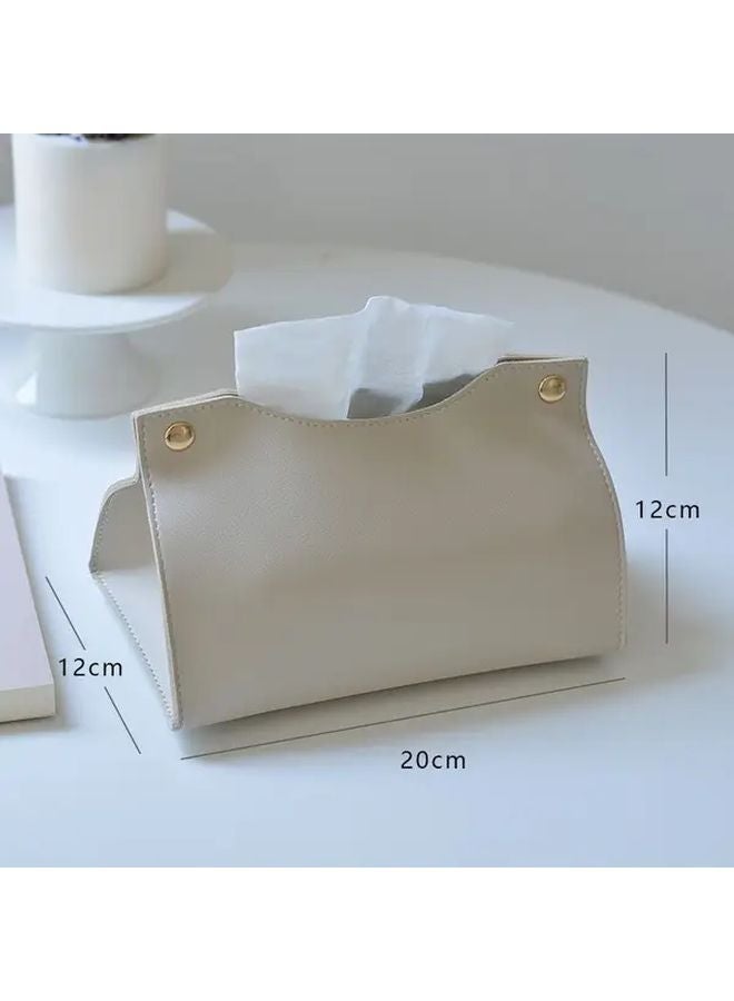 Off White V Neck Faux Leather Tissue Box Holder Modern Home Office Decor - Image 3