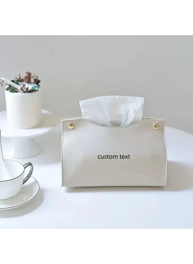 Off White V Neck Faux Leather Tissue Box Holder Modern Home Office Decor - Image 1