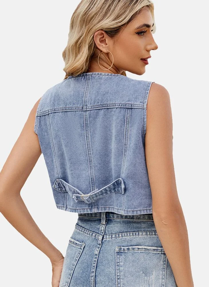 يونيكي Blue V Neck Plain Top