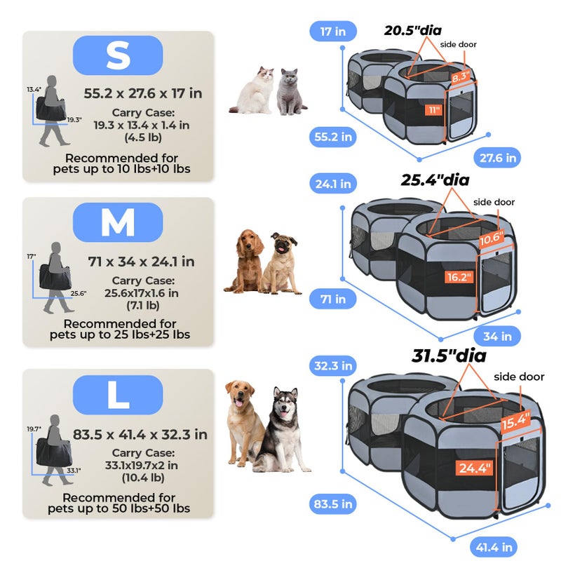 EighteenTek 2-in-1 XLarge Pop Up Dog Playpen, Cat Puppy Pet Playpen, Indoor Outdoor Cats Enclosed, Cat Tent Crate Cage Kennel, Portable Playpen for Kitten and Small Animals(No Divider, Unified Space) - Image 2