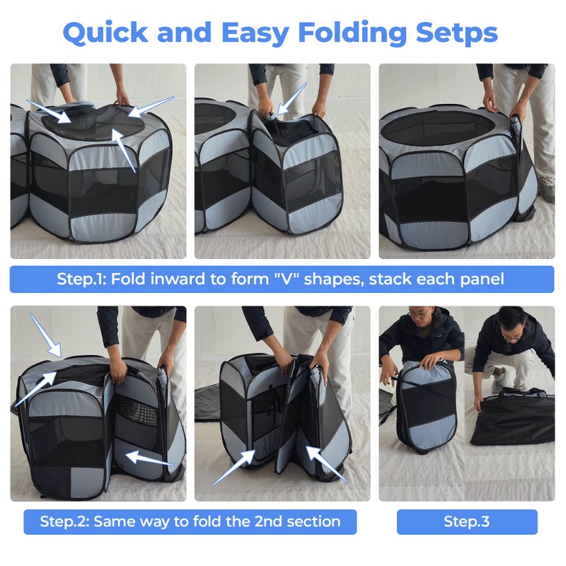 EighteenTek 2-in-1 XLarge Pop Up Dog Playpen, Cat Puppy Pet Playpen, Indoor Outdoor Cats Enclosed, Cat Tent Crate Cage Kennel, Portable Playpen for Kitten and Small Animals(No Divider, Unified Space) - Image 3