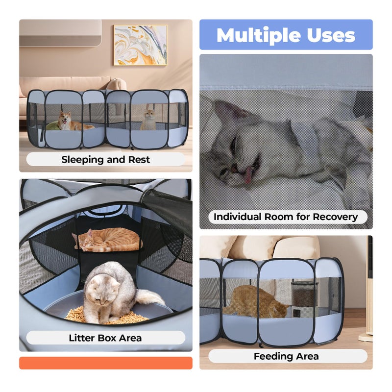 EighteenTek 2-in-1 XLarge Pop Up Dog Playpen, Cat Puppy Pet Playpen, Indoor Outdoor Cats Enclosed, Cat Tent Crate Cage Kennel, Portable Playpen for Kitten and Small Animals(No Divider, Unified Space) - Image 4