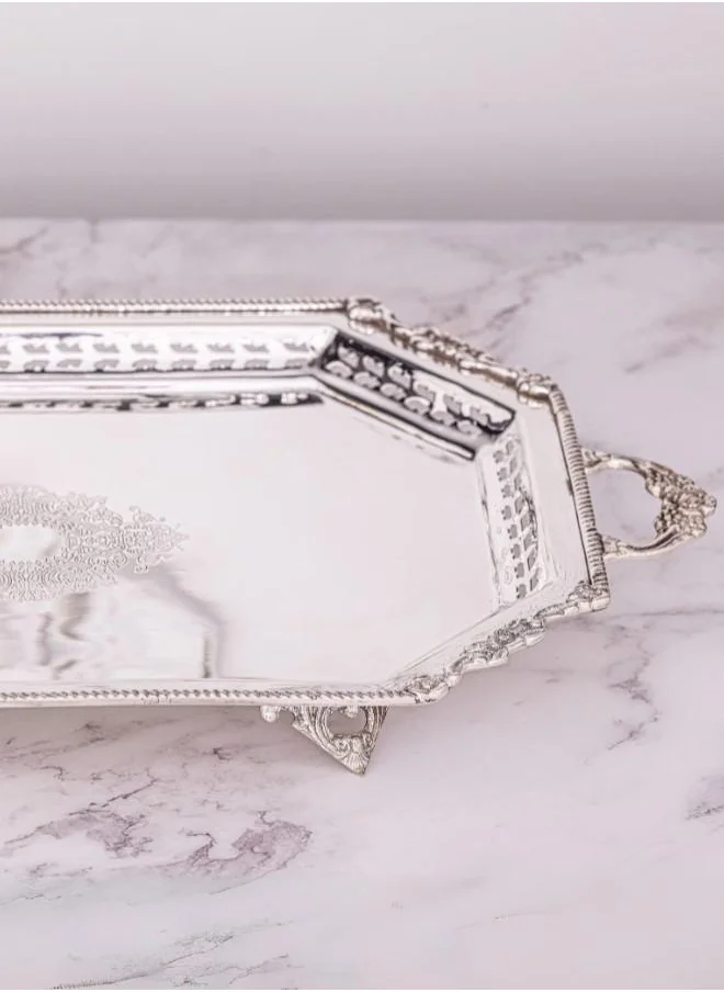 QUESERA Decorative Antique Accent Silver plated Brass Tray with detailed edges by Quesera