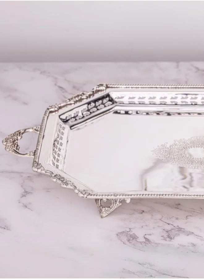 كويزيرا Decorative Antique Accent Silver plated Brass Tray with detailed edges by Quesera