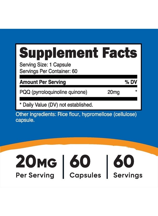 Nutricost PQQ 20 ملغ، 60 كبسولة - كبسولات نباتية، غير معدلة وراثيًا، خالية من الغلوتين - Image 4