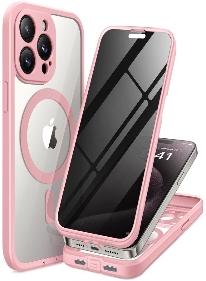 TIESZEN Magnetic for iPhone 15 Pro Max Case, Compatible with MagSafe, Built-in Privacy Screen Protector and Camera Protection, Anti Spy Full Body Dustproof Shockproof Hard Phone Case 6.7", Pink - Image 1
