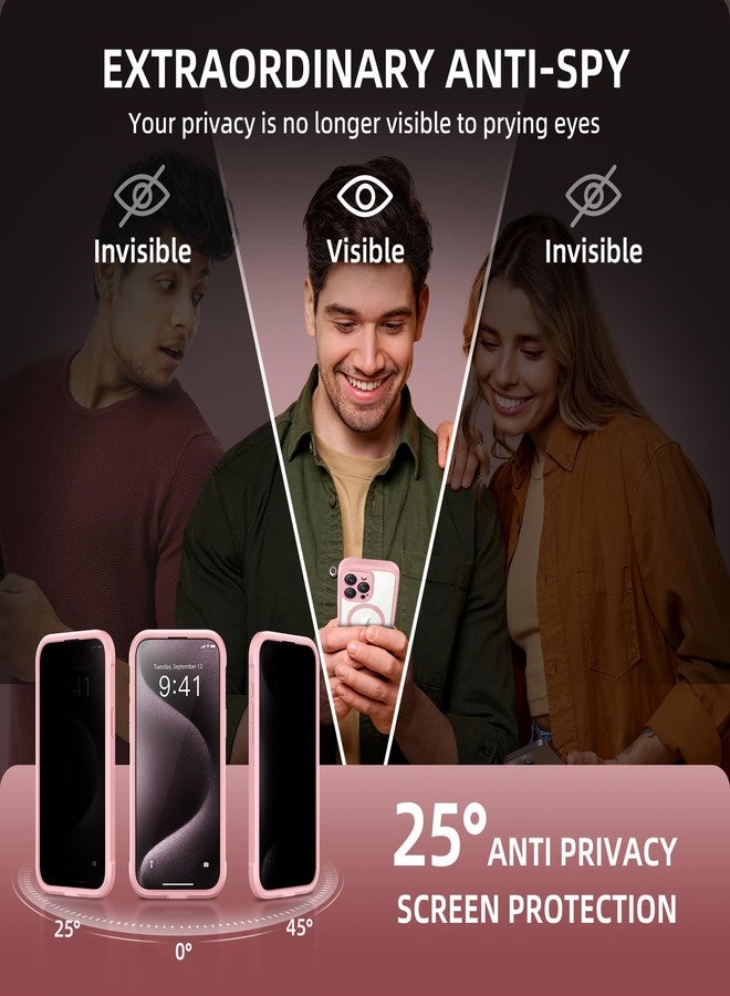 TIESZEN Magnetic for iPhone 15 Pro Max Case, Compatible with MagSafe, Built-in Privacy Screen Protector and Camera Protection, Anti Spy Full Body Dustproof Shockproof Hard Phone Case 6.7", Pink - Image 2