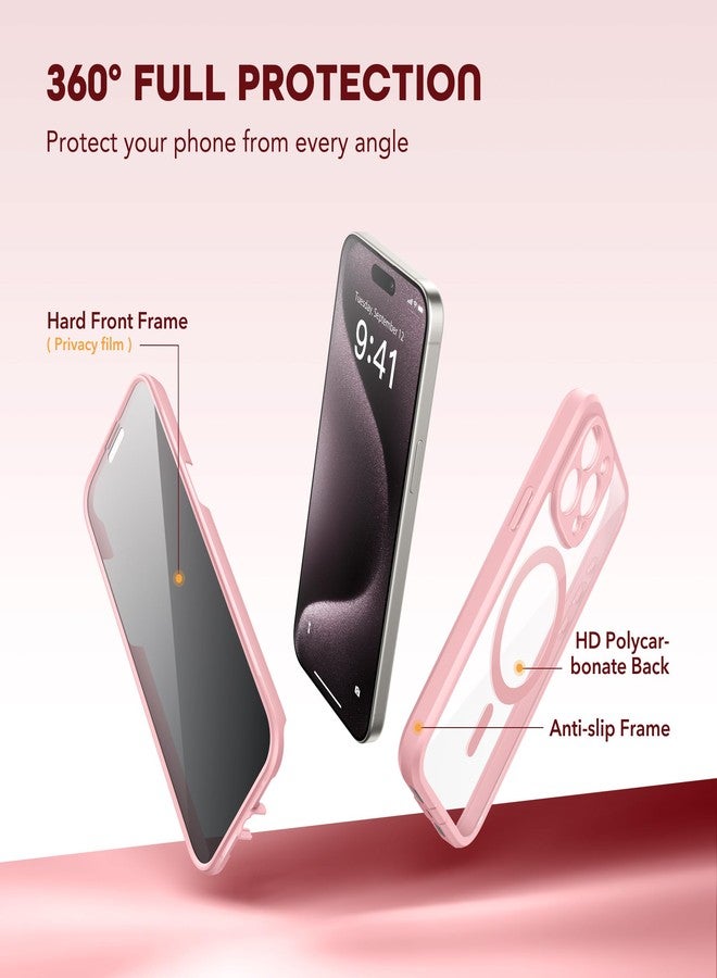 TIESZEN Magnetic for iPhone 15 Pro Max Case, Compatible with MagSafe, Built-in Privacy Screen Protector and Camera Protection, Anti Spy Full Body Dustproof Shockproof Hard Phone Case 6.7", Pink - Image 3
