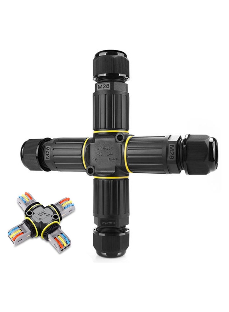 SOLARAE Junction Box 4 Way 3Pin IP68 Waterproof Cable Connector Screwless Underground Wire Connector P25 for Ø5-9mm Wire Range(AC 450V, 16A) Suitable for Extension Cord repair Kit - Image 1