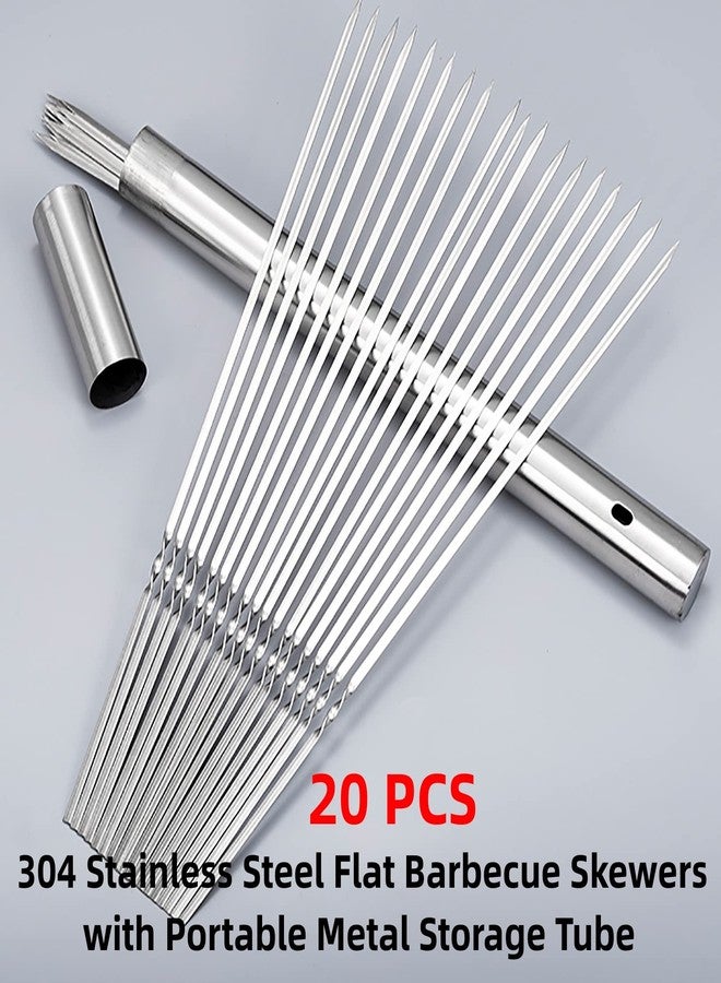 WILLBBQ 304 Stainless Steel 13.2" Long Flat Barbecue Skewers,20PCS/40PCS BBQ Kebab Skewers with Portable Metal Storage Tube,Reusable for Grilling Barbecue Kitchen Party and Outdoor Cooking (20PCS) - Image 2