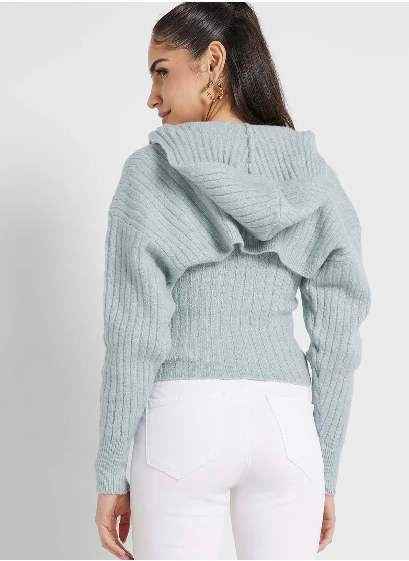 RIVER ISLAND Oversized Knitted Crop Hoodie