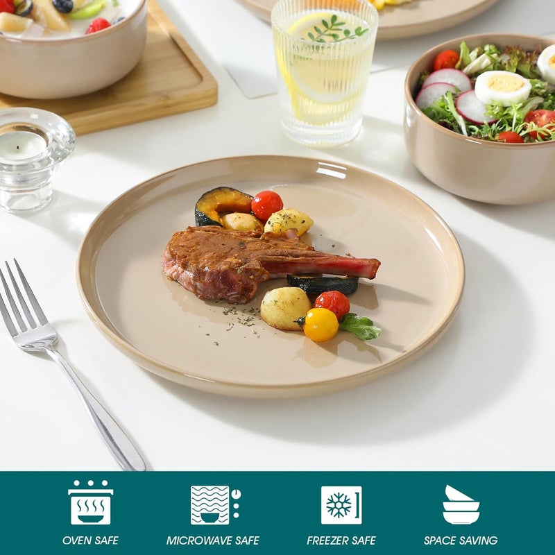 vancasso طقم أطباق وأوعية فخار فانساسو بلايا 18 قطعة بني لأدوات المائدة للمطبخ مجموعة أطباق زجاجية تفاعلية لعدد 6 آمنة في الميكروويف وغسالة الصحون - Image 4