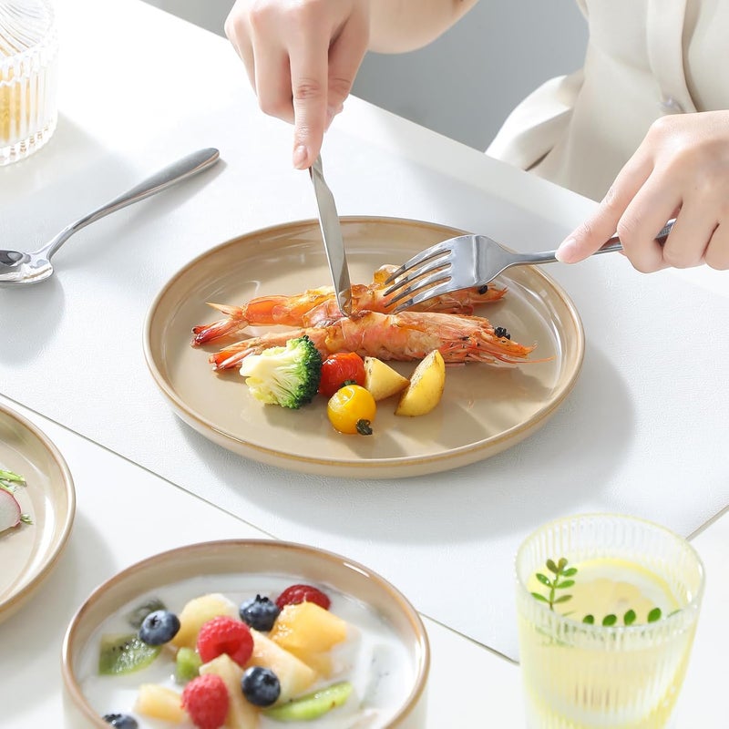 vancasso طقم أطباق وأوعية فخار فانساسو بلايا 18 قطعة بني لأدوات المائدة للمطبخ مجموعة أطباق زجاجية تفاعلية لعدد 6 آمنة في الميكروويف وغسالة الصحون - Image 5