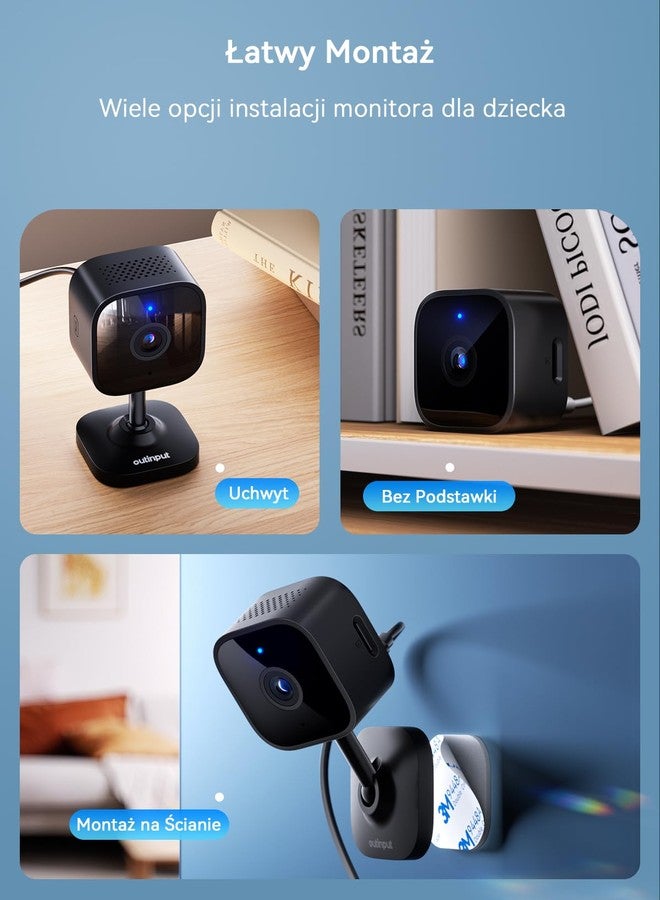 Outinput 2K/3MP Indoor WiFi Surveillance Camera with Night Vision, Motion & Sound Detection, Siren, Two-Way Audio, Micro SD/Cloud Storage, for Baby Monitor & Cat and Dog Camera, Black - Image 4