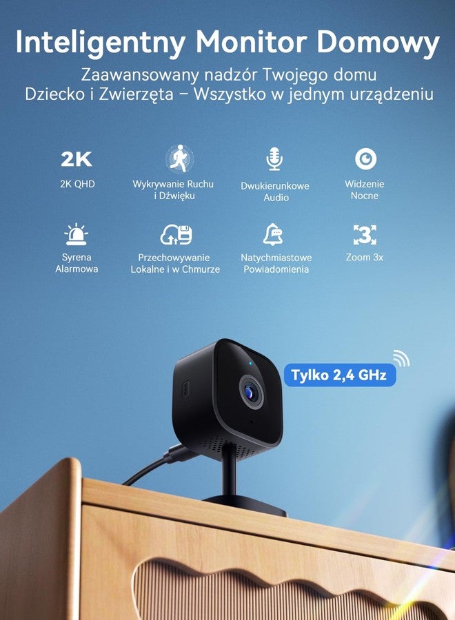 Outinput 2K/3MP Indoor WiFi Surveillance Camera with Night Vision, Motion & Sound Detection, Siren, Two-Way Audio, Micro SD/Cloud Storage, for Baby Monitor & Cat and Dog Camera, Black - Image 2
