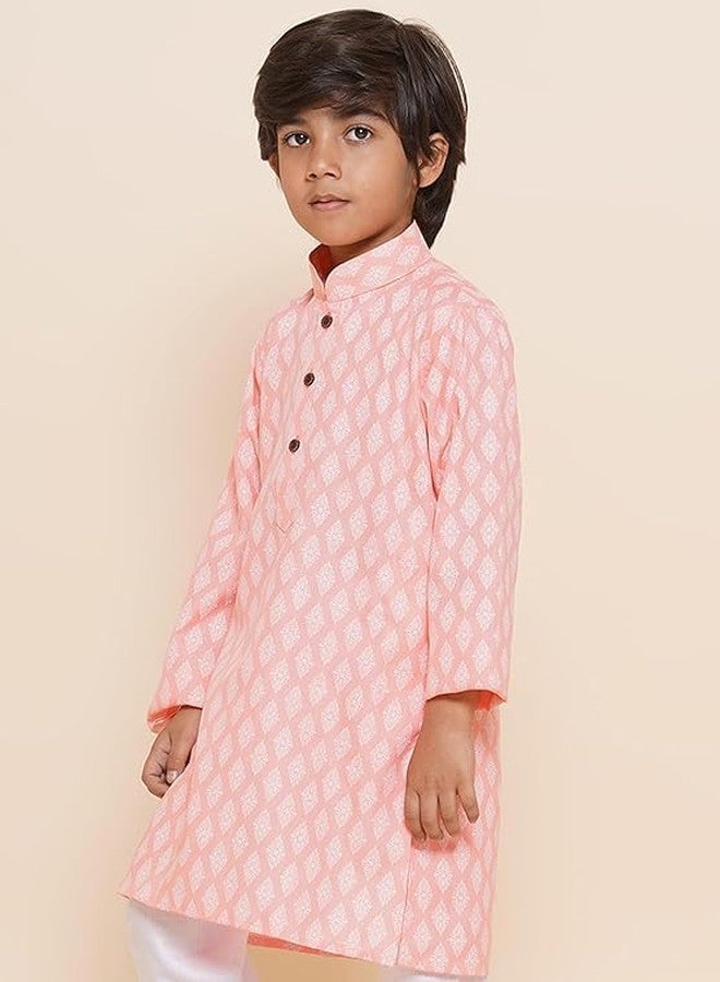 AJ DEZINES Kids Ethnic Wear Cotton Printed Pink Kurta for Boys (Only Kurta) (TWISTER-KURTA-K-3047-PINK-16) - Image 4