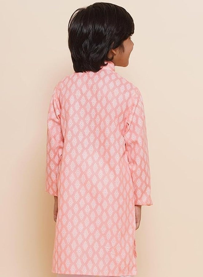 AJ DEZINES Kids Ethnic Wear Cotton Printed Pink Kurta for Boys (Only Kurta) (TWISTER-KURTA-K-3047-PINK-16) - Image 2