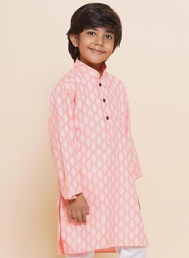 AJ DEZINES Kids Ethnic Wear Cotton Printed Pink Kurta for Boys (Only Kurta) (TWISTER-KURTA-K-3047-PINK-16) - Image 5