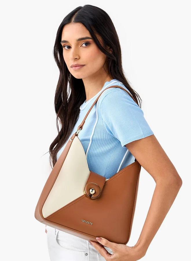 Celeste Colourblock Hobo Bag with Adjustable Strap and Button Closure