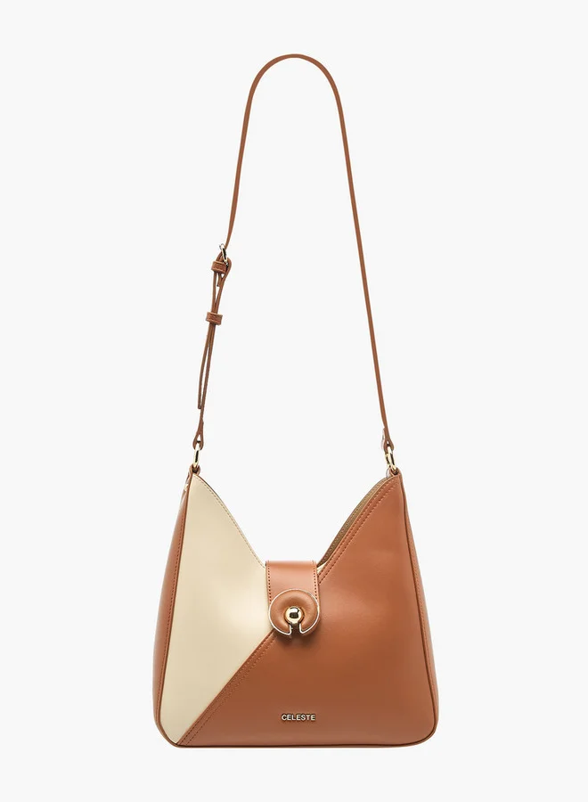 Celeste Colourblock Hobo Bag with Adjustable Strap and Button Closure