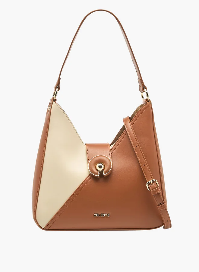 Celeste Colourblock Hobo Bag with Adjustable Strap and Button Closure