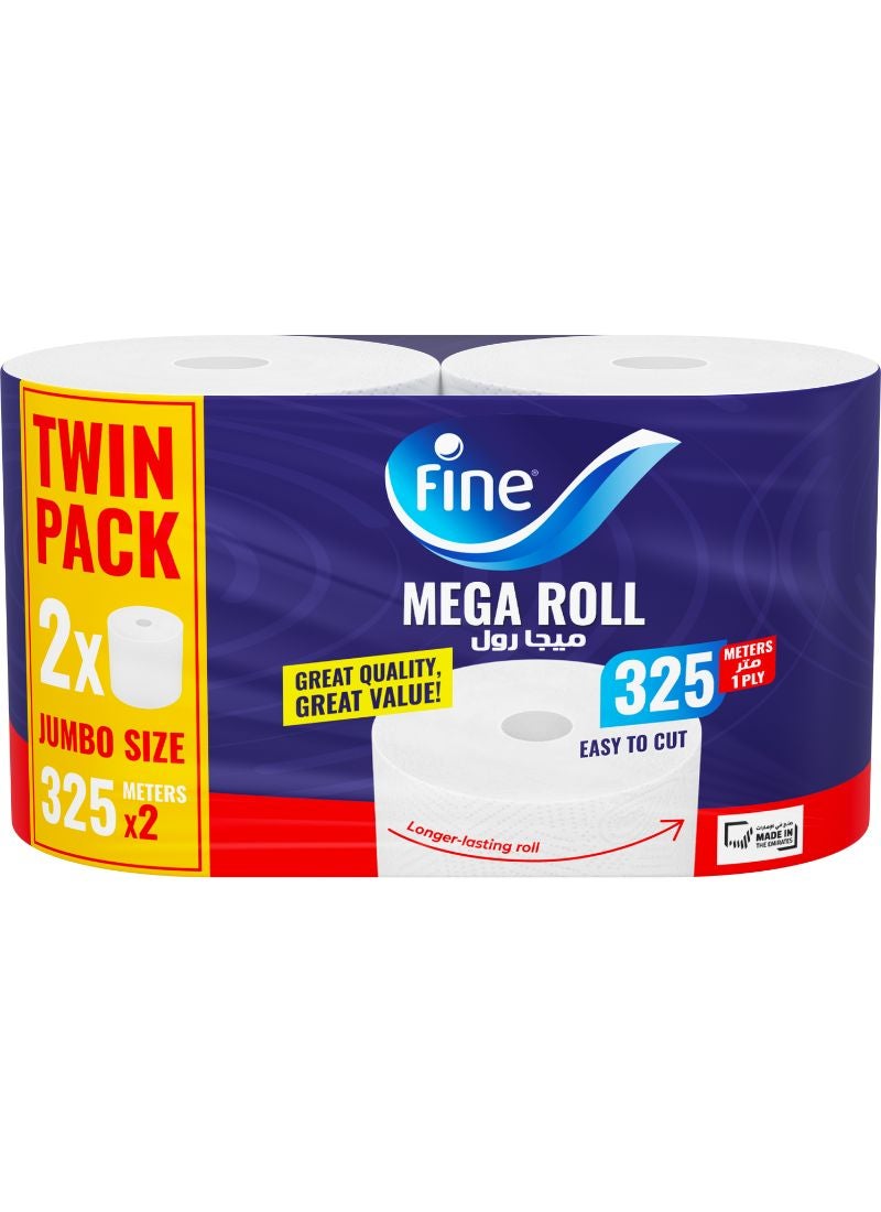 Fine Kitchen Towel 1500 Sheets 1 Ply Pack of 2 Rolls White 325meter - Image 1