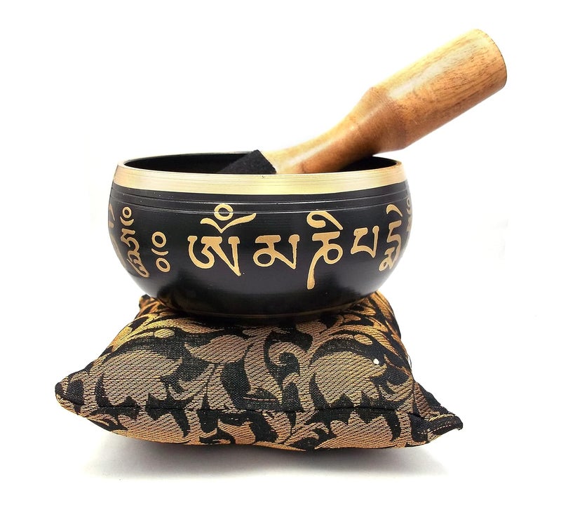 Uv Creation Tibetan Singing Bowl 3.5 Inch Set Meditation Bowl With Gautam Buddha Design Inside (Black) - Image 1